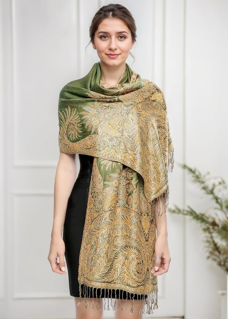 Achillea Big Paisley Pashmina Shawl Wrap for Women – Elegant Scarf for Weddings, Evening Dresses, Festivals & Daily Wear - Image 1